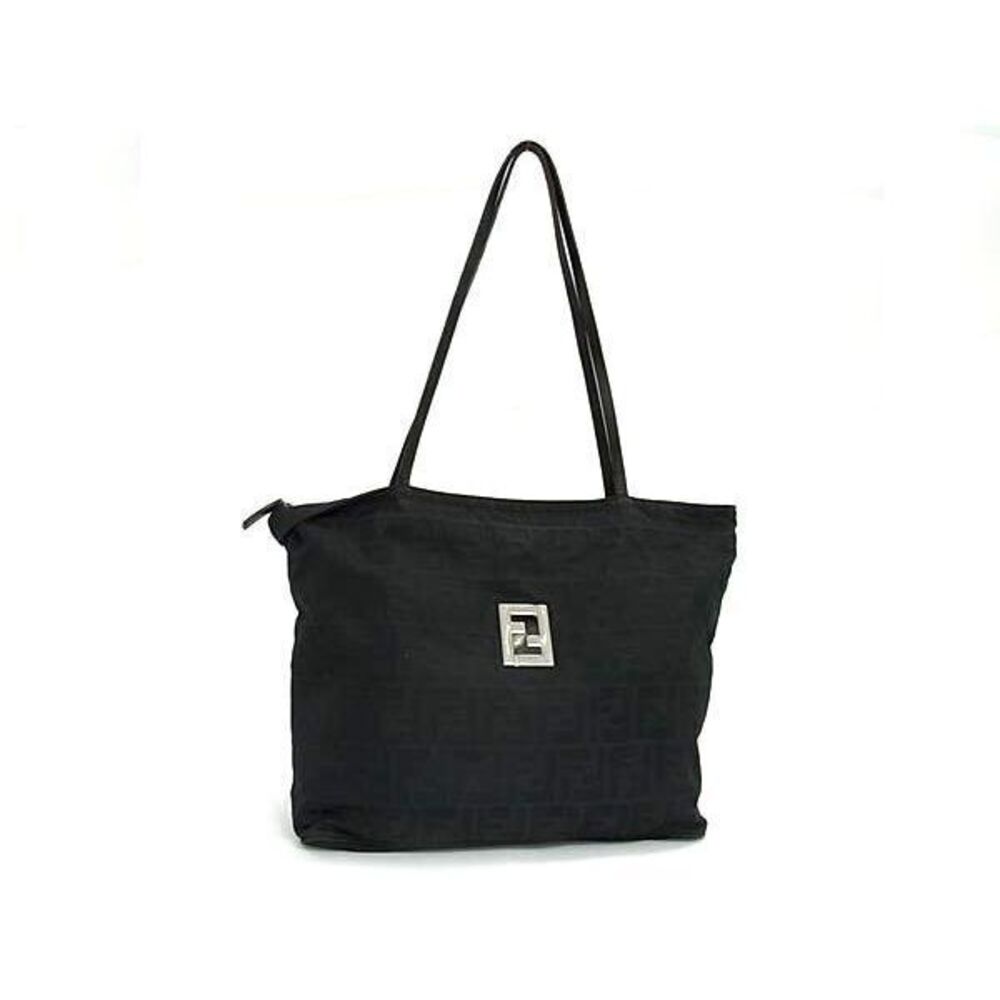 FENDI Zucca Canvas Handbag Tote Shoulder Bag Black